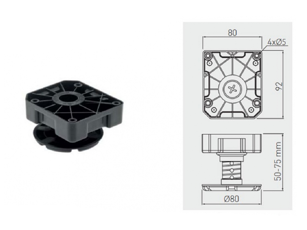 Piedino Livellatore Regolabile Gamba per mobile nero H=50-75 mm | GTV - immagine 2